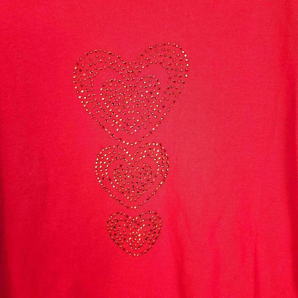 Quacker Factory Womens Red Embellished Heart Long Sleeve Shirt 2X Valentines Day